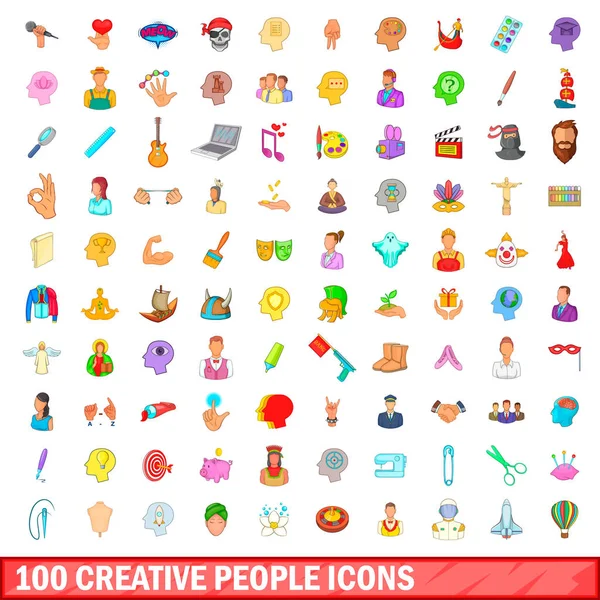 100 personas creativas iconos conjunto, estilo de dibujos animados — Vector de stock