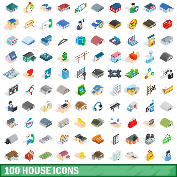 100 的房子图标集，等距 3d 风格 — 图库矢量图片