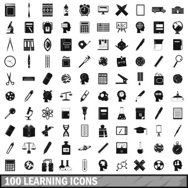 100 Icons set, basit tarzı öğrenme