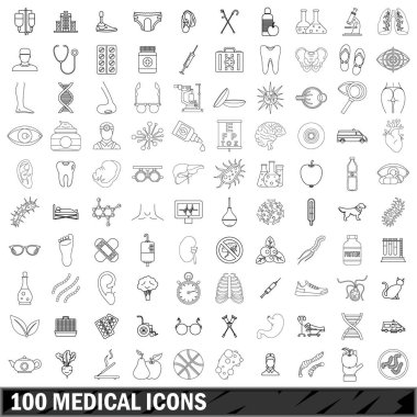 100 tıbbi Icons set, anahat stili