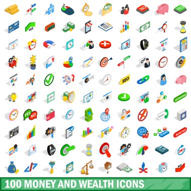 100 para servet Icons set, izometrik 3d stili