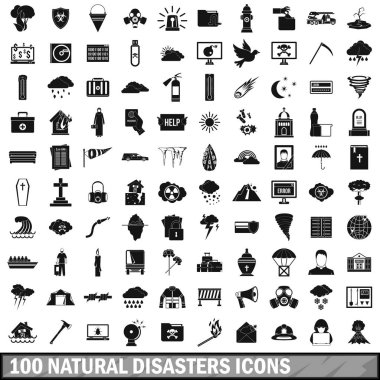 100 doğal afetler Icons set, basit tarzı