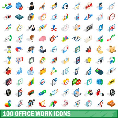100 office iş Icons set, izometrik 3d stili