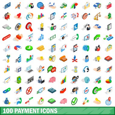 100 ödeme Icons set, izometrik 3d stili