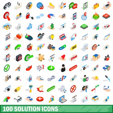 100 çözüm Icons set, izometrik 3d stili
