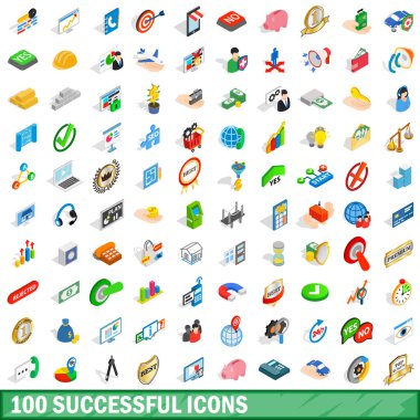 100 başarılı Icons set, izometrik 3d stili