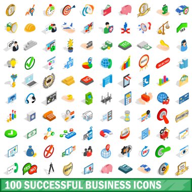 100 başarılı iş Icons set, izometrik stili
