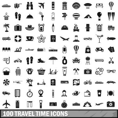 100 saat Icons set, basit tarzı seyahat