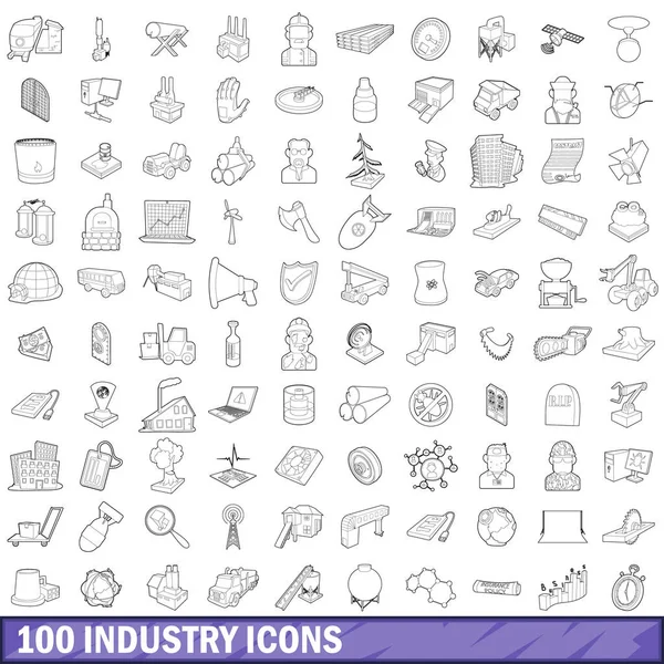 Zestaw ikon przemysłu 100, styl konturu — Wektor stockowy
