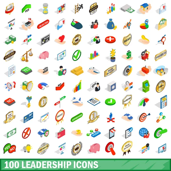 100 ledarskap ikoner set, isometrisk 3d-stil — Stock vektor
