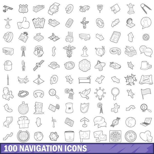 100 iconos de navegación, estilo de contorno — Vector de stock
