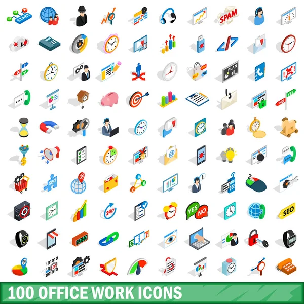 100 办公室工作图标集，等距 3d 风格 — 图库矢量图片