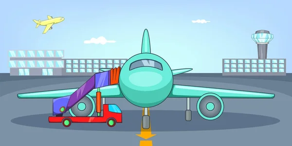 Aeropuerto aeródromo bandera horizontal, estilo de dibujos animados — Vector de stock