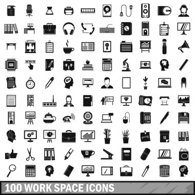 100 çalışma alanı Icons set, basit tarzı