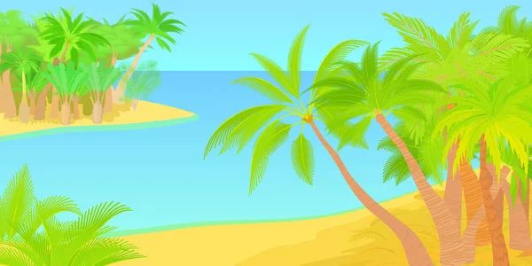 Palmen horizontale Bannerinsel, Cartoon-Stil — Stockvektor