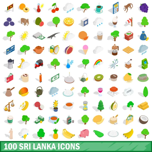 100 sri lanka icons set, isometric 3d style — Stock Vector