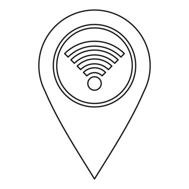 Wi fi işareti simgesi, anahat stili ile coğrafi etiket