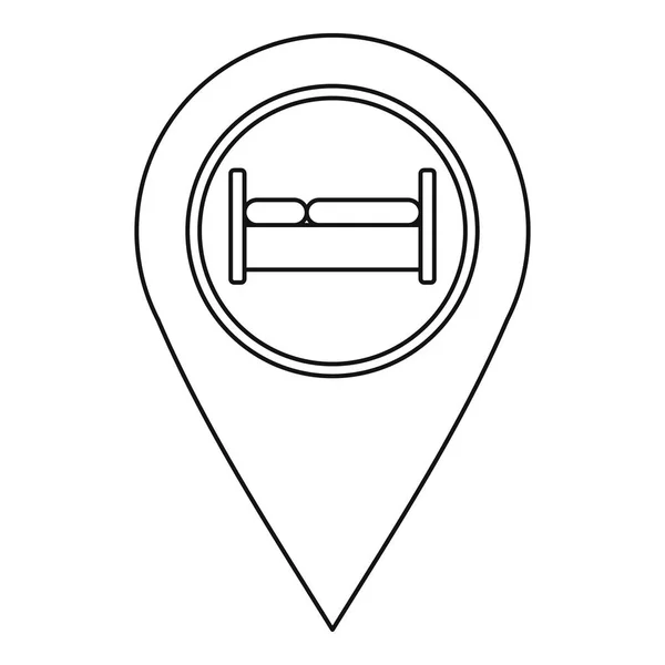 Puntero de mapa con icono de signo de hotel, estilo de esquema — Vector de stock