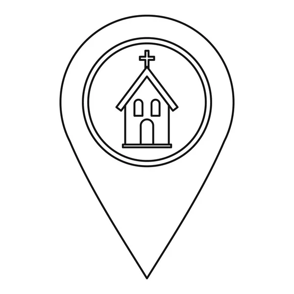 Etiqueta geográfica con icono de símbolo de la iglesia, estilo de esquema — Vector de stock