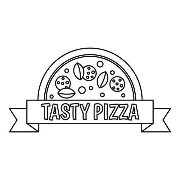 Tasty pizza badge with ribbon icon, outline style — Stock Vector