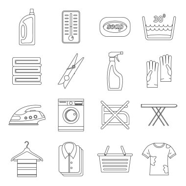 Çamaşırhane Icons set, anahat stili