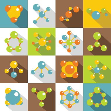 Molekül Icons set, düz stil