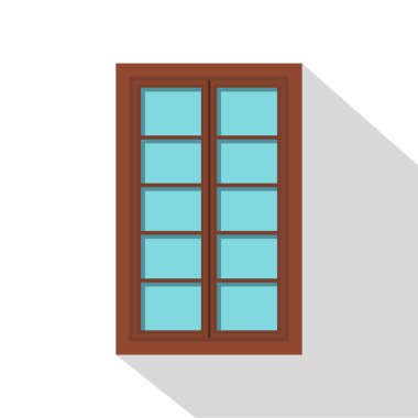 Ahşap kahverengi Kafesli pencere simgesi, düz stil