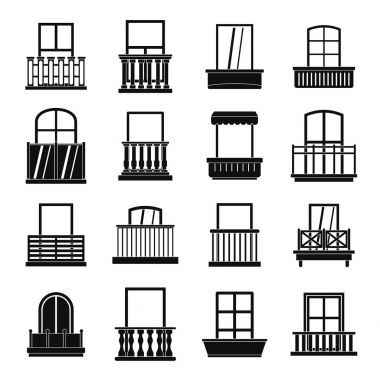 Balkon, basit tarzı penceresi formları Icons set