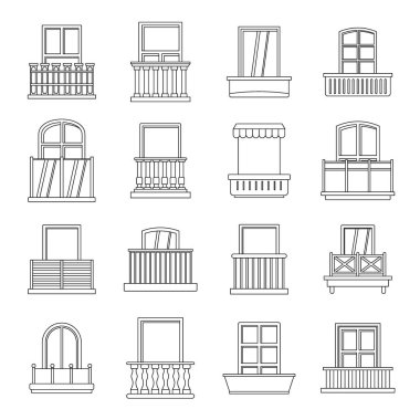 Balkon, anahat tarzı penceresi formları Icons set