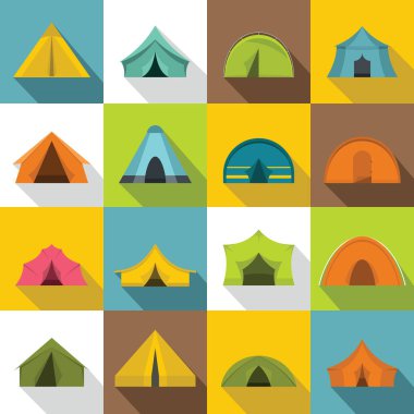 Çadır formları Icons set, düz stil