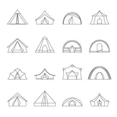 Çadır formları Icons set, anahat stili