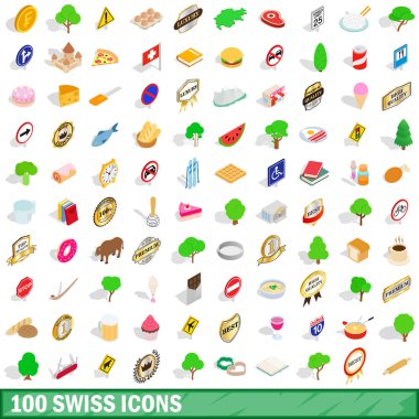 100 İsviçre Icons set, izometrik 3d stili