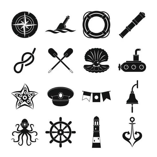 Námořních ikony nastavit, jednoduchý styl — Stockový vektor