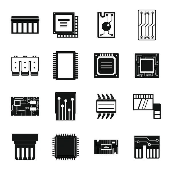 Computerchips Symbole gesetzt, einfacher Stil — Stockvektor