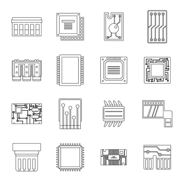 Computerchips Symbole setzen, Stil skizzieren — Stockvektor