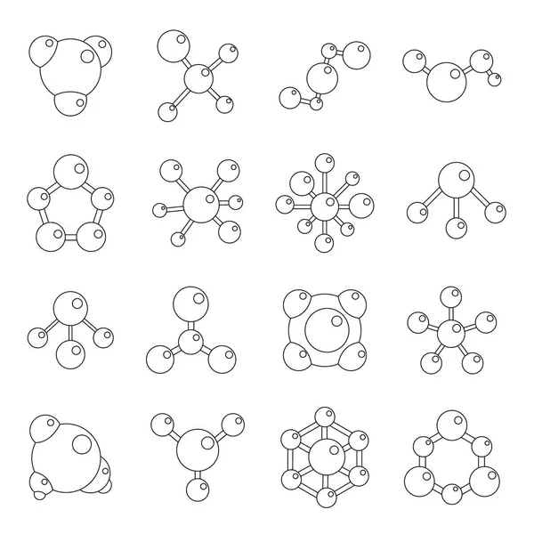Набір піктограм молекул, стиль контуру — стоковий вектор