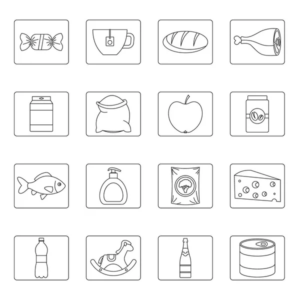 Shop navigation aliments icônes ensemble, style contour — Image vectorielle