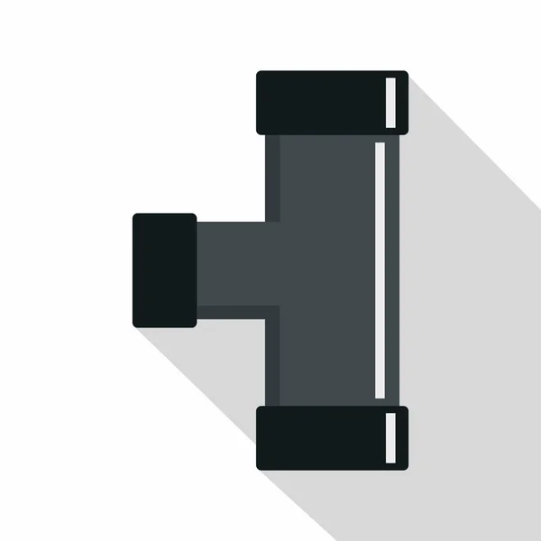 Junção preta ícone de conexão de tubo T, estilo plano — Vetor de Stock