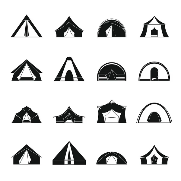 Zeltformen Icons gesetzt, einfacher Stil — Stockvektor