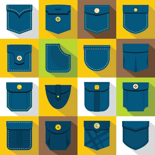 Tipo de bolso ícones conjunto, estilo plano — Vetor de Stock