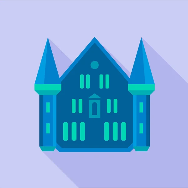 Blaue Burgpalast-Ikone, flacher Stil — Stockvektor