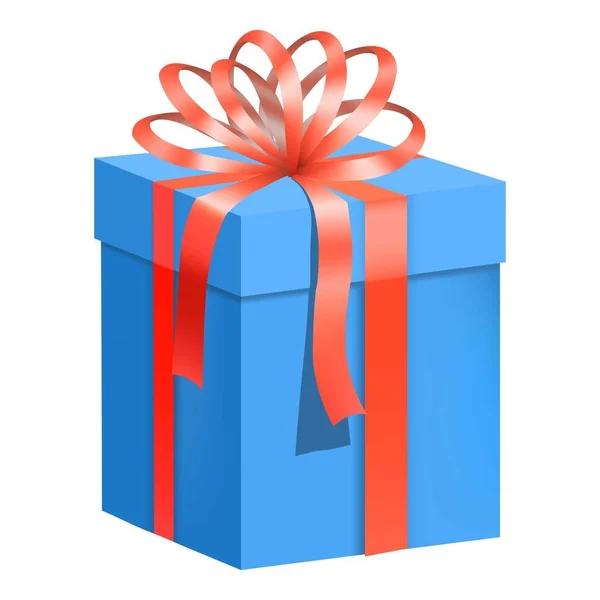 Kırmızı kurdele simgesi, düz stil ile mavi hediye kutusu — Stok Vektör
