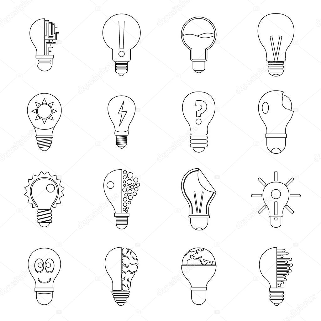 Lamp logo icons set yellow, outline style