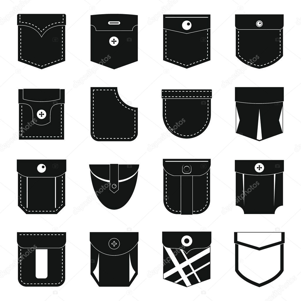 Pocket types icons set, simple style