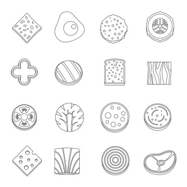 Dilim gıda madde Icons set, anahat stili