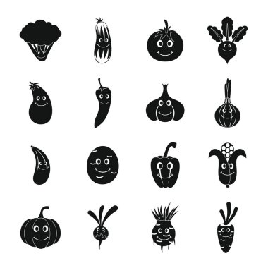 Gülümseyen sebze Icons set, basit tarzı