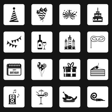 Mutlu doğum günü simgeler kümesi kareler vektör