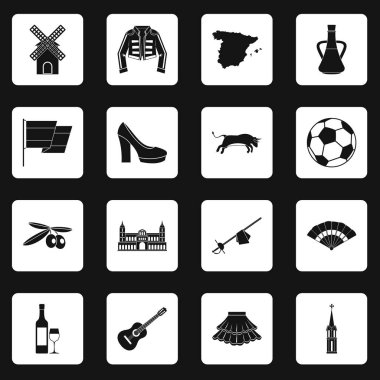 İspanya seyahat simgeler kümesi kareler vektör