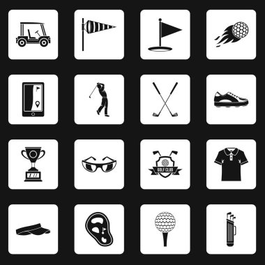 Golf öğeleri simgeler kümesi kareler vektör