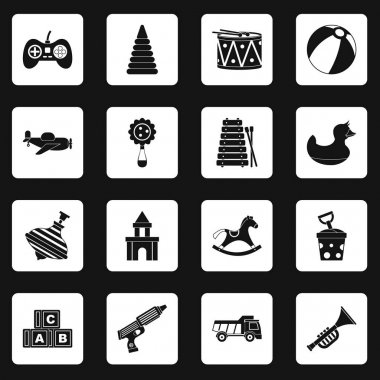 Farklı çocuklar oyuncak simgeler kümesi kareler vektör